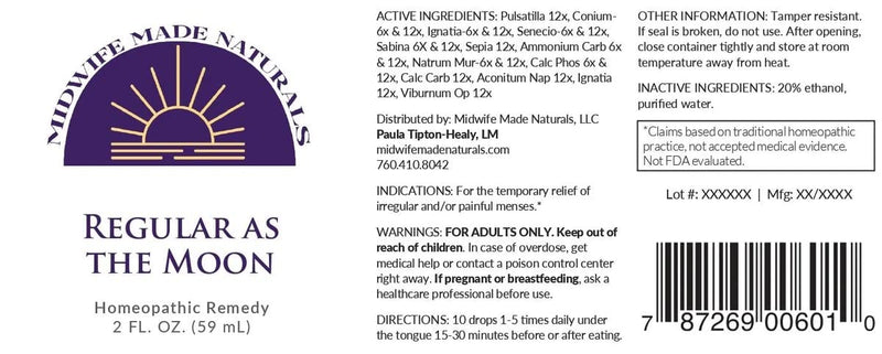 Regular as the Moon – Herbal Homeopathic Cycle Support Drops – Natural, Hormone-Free, Vegan, & Non-GMO Liquid Formula – Made in USA – Gluten-Free & Dye-Free