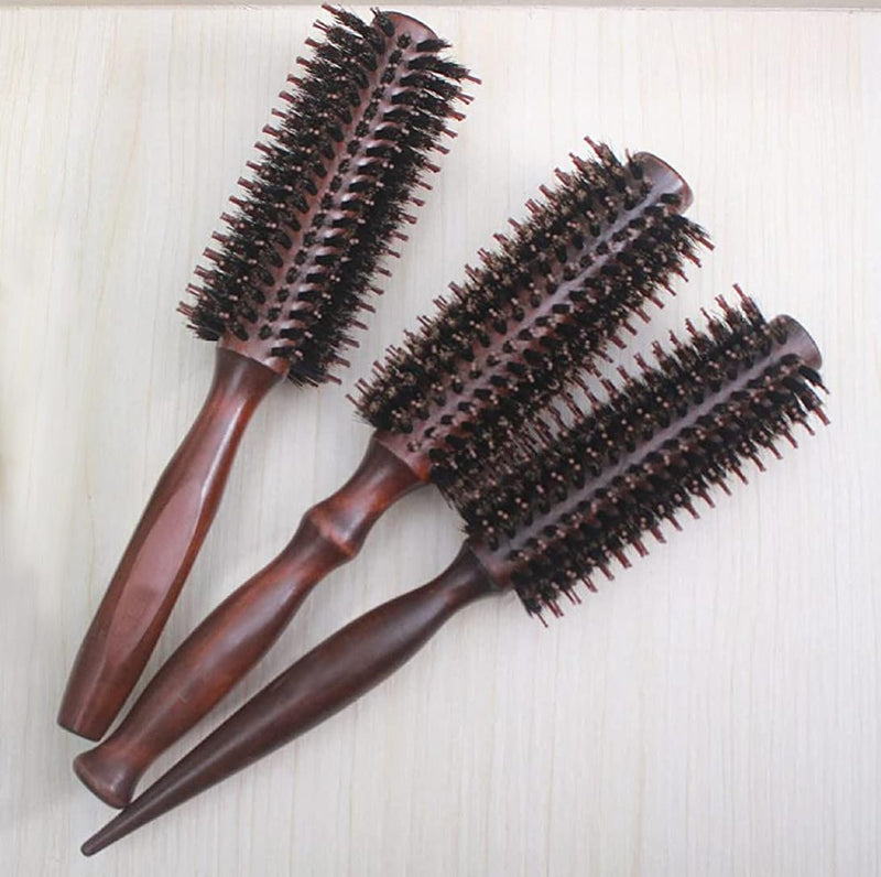 3-in-1 Premium Brush Set for Women & Men: Natural Boar Bristle Round Hair Brush, Nylon Pin Styling Brush, Wooden Comb for Drying, Curling, and Styling Hair