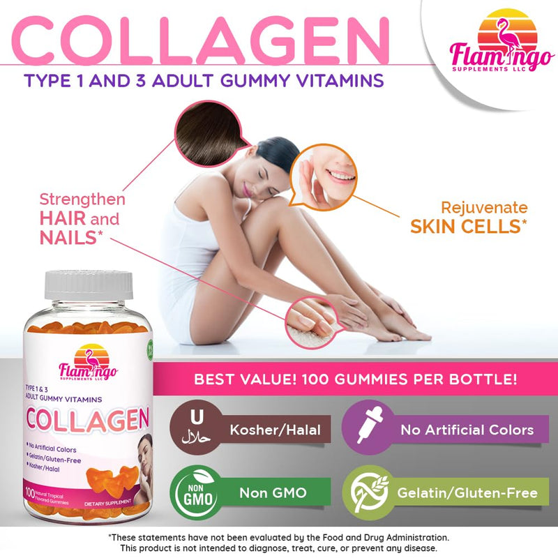 Collagen Gummies- Natural Marine Collagen for Women, and Men- Collagen Supplements for Skin Hair, Nails- Hydrolyzed Type 2 & 1 3- Replace Pills and Powders - No Gelatin, Kosher, Halal- 100 Ct.