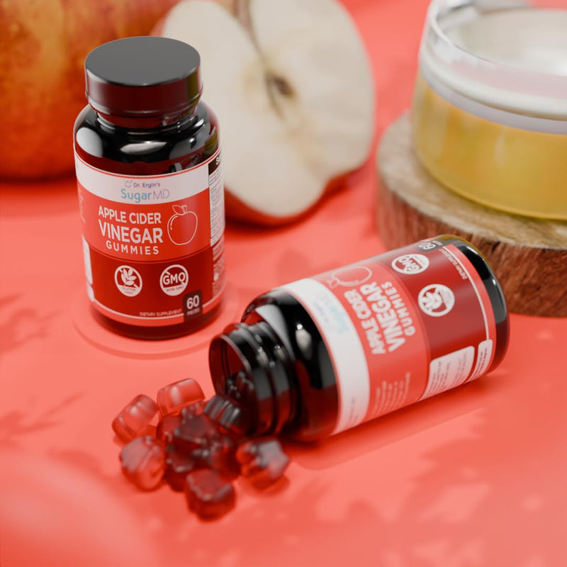 SugarMD Apple Cider Vinegar 60 Gummies - Vitamin B6 & B12-500mg Apple Cider Vinegar Supplement from Raw, Unfiltered, & Unpasteurized Apples - Vegan & Halal