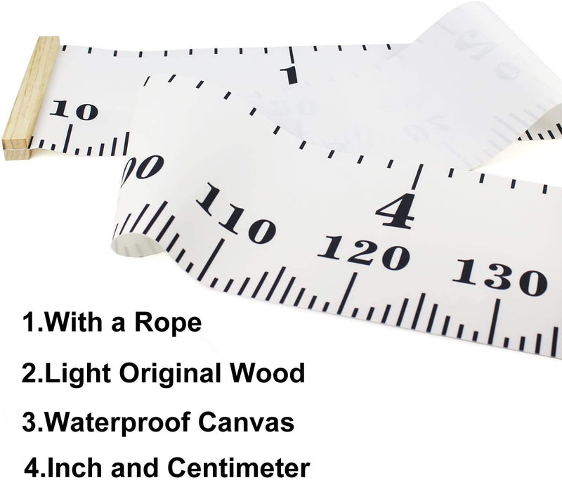 [Australia] - Growth Chart for Kids, Canvas Height Chart Ruler Removable Wood Hanging Wall Ruler Measurement Chart for Home Decoration (White) White 