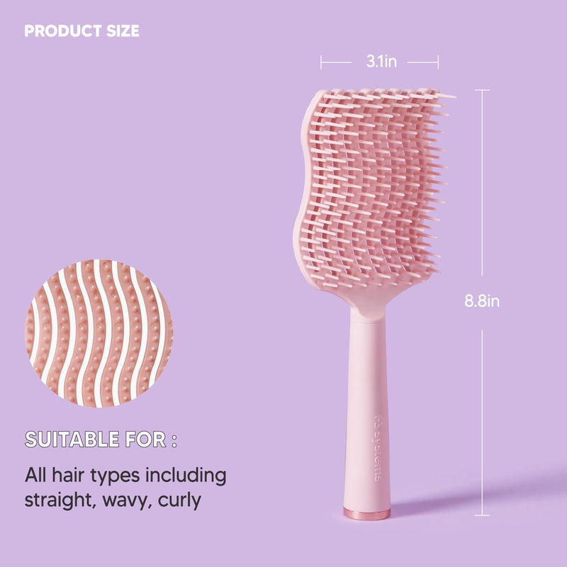 Wavy Detangling Brush(Soft Bristles), Detangler Comb with Flexible Bristles, Remove Knots and Tangle, Scalp Massage, Wet & Dry Hair, Detangling Brush for Adult and Kids Hair,