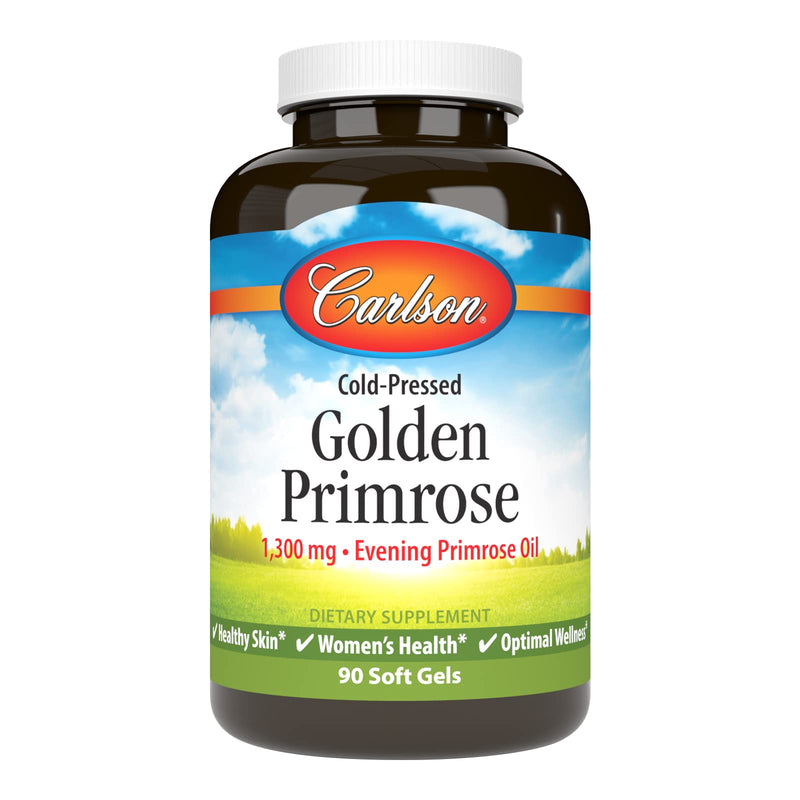 Carlson - Golden Primrose, 1300 mg Evening Primrose Oil, Cold-Pressed, Healthy Skin, Women's Health & Optimal Wellness, 90 Softgels 90 Count (Pack of 1)