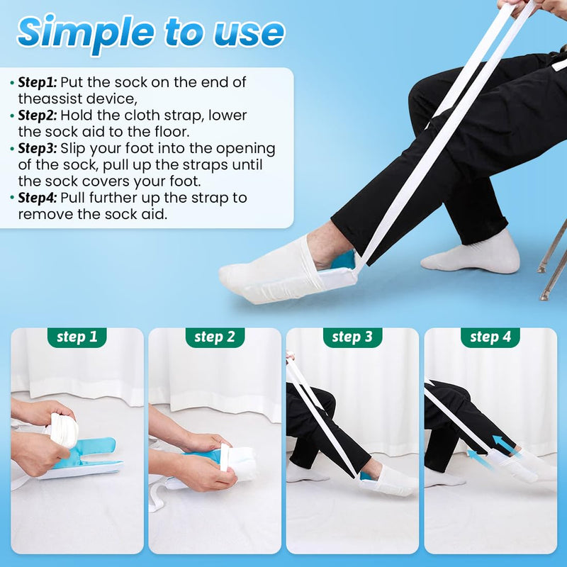 [Australia] - Sock Aid - Sock Aids for Putting On Socks - Sock Aid Device for Putting Socks Easy On and Off for Seniors, Disabled, Pregnant - Sock Helper Aide Tool - Sock Assistant Device (Blue) Blue 
