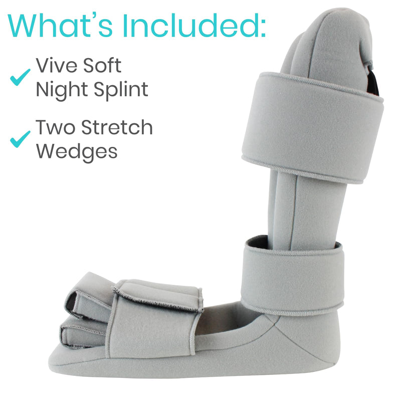 [Australia] - Vive Plantar Fasciitis Night Splint Plus Trigger Point Stretch Wedges - Soft Leg Brace Support, Orthopedic Sleeping Immobilizer Stretch Boot (Large: Men's: 8.5-11, Women's: 10-12) Gray Large 