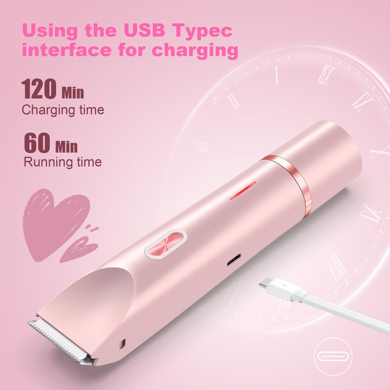 [Australia] - Glow Aura Womens Shaver 2 in 1, Bikini Trimmer for Women, Painless Hair Removal for Face,Body Waterproof Wet & Dry Use Body Hair Trimmer (Pink) Pink 
