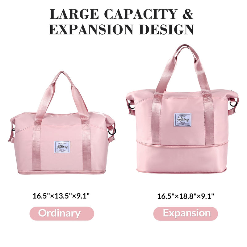 Travel Duffel Bag with Wet Pocket & Trolley Sleeve, Waterproof Expandable | Waterproof Nylon Fabric, Expandable Capacity for Extra Gear, Wet/Dry Separation Pocket, Trolley Sleeve for Easy Travel Pink