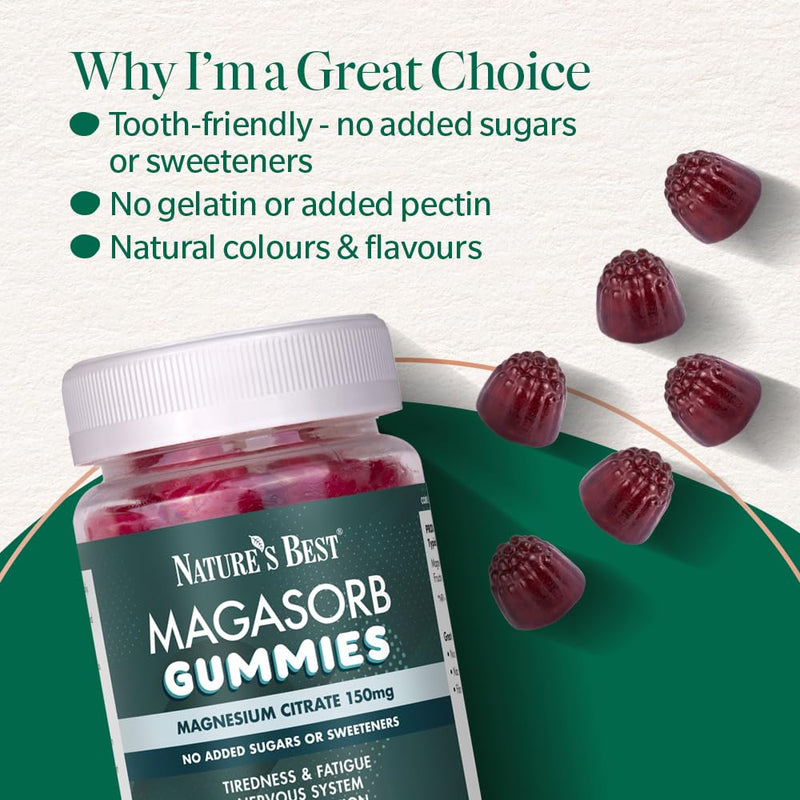Nature’s Best Magasorb Magnesium Citrate Gummies - for the Reduction of Tiredness & Fatigue - Muscle & Bone Support - Strawberry & Cherry Flavour - 40 Gummies (40 Day Supply)