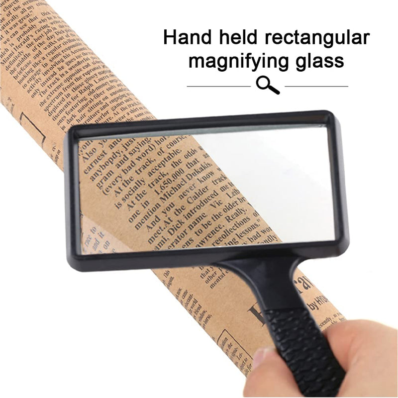 Hand-held Rectangular Magnifying Glasses - 4X Magnification Magnifier 100x50MM Large Area High-definition Glass Lens no Distortion suitable For Reading the Elderly perfect Low Vision Aid