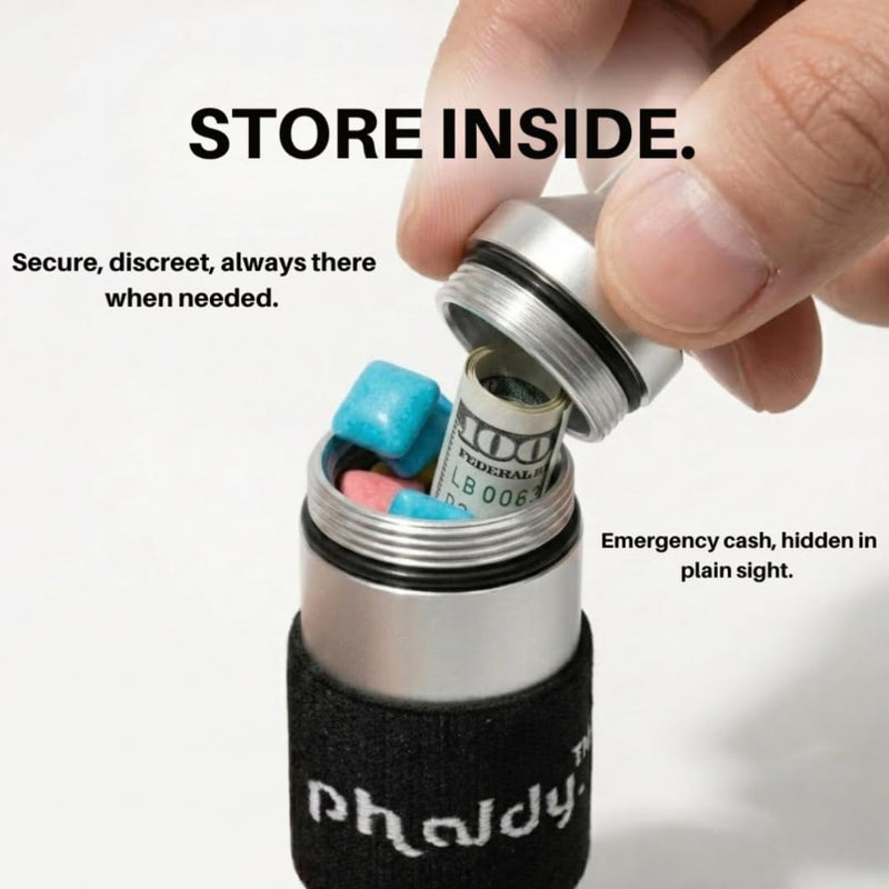 phaddy™ Keychain Container + Compression Band — Store Inside, Secure Outside | Holds Cash, Vitamins & Small Essentials (Silver, King Size) Silver