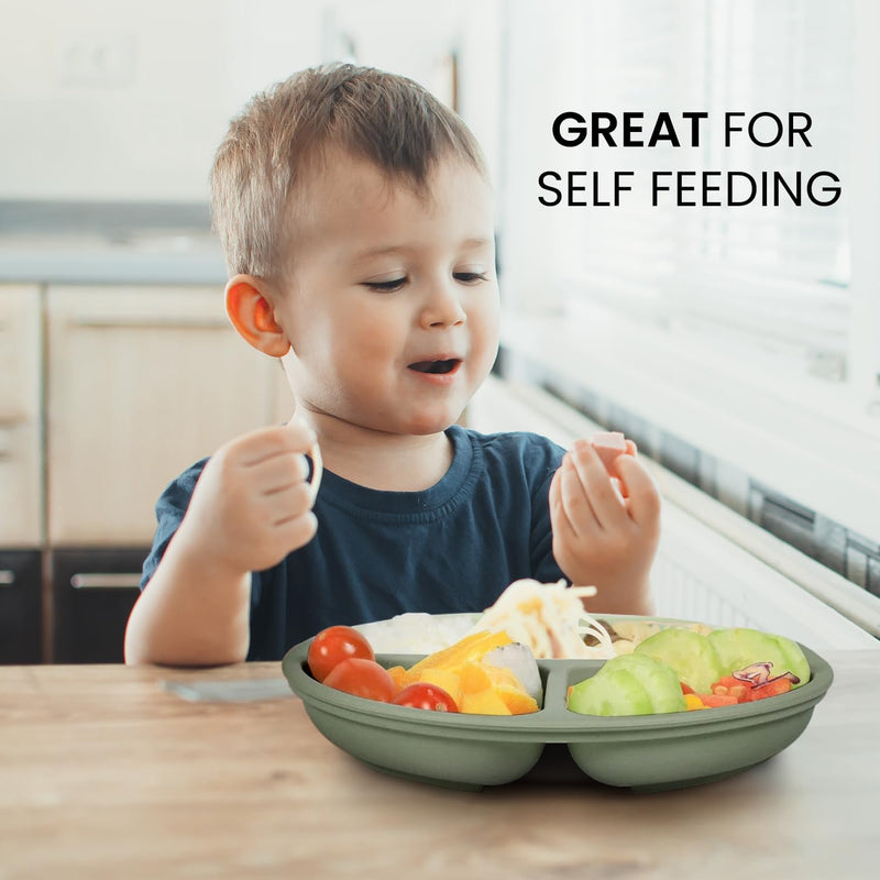 [Australia] - Cutebe 3 Pack Suction Plates for Baby Food Grade Silicone Baby Plates with Suction Microwave & Dishwasher Safe Toddler Plates Divided Design & Raised Edges Toddler Dishes for Feeding Blue/green/brown 