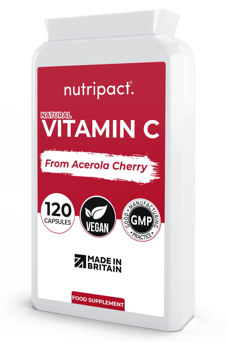 Acerola Cherry Extract 120 Vegan Capsules - Natural Vitamin C (Food Form) Complex - Enhanced with Rosehip, Elderberry, Parsley and Blackcurrant Extract - UK Made to The GMP Code of Practice
