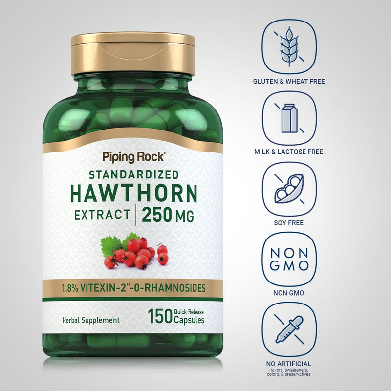 [Australia] - Piping Rock Hawthorn Berry Extract 250mg | 150 Capsules | Non-GMO & Gluten Free Supplement 