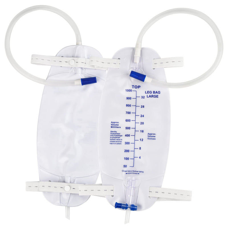 [Australia] - 3 Pack Easy-Tap Catheter Leg Bag Urinary Drainage Bag, 1000ml, Anti-Reflux Valve, Cloth Straps, Easy Flip Drain ，18” Tubing 