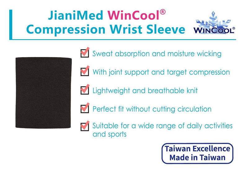 WinCool® Compression Wrist Sleeve–Lightweight, Cooling Yarn, Moisture-Wicking, Wrist Support, Pain Relief, Daily Use, Taiwan Excellence S/M Black