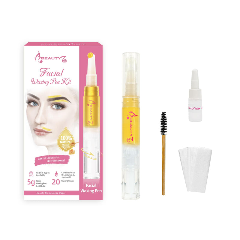 [Australia] - Beauty7 Wax Pen with Strips for Hair Removal Wax Removal of Eyebrows Face Facial Hair Removal Set with Wax Pen, Strips, Cleansing Oil after Waxing 