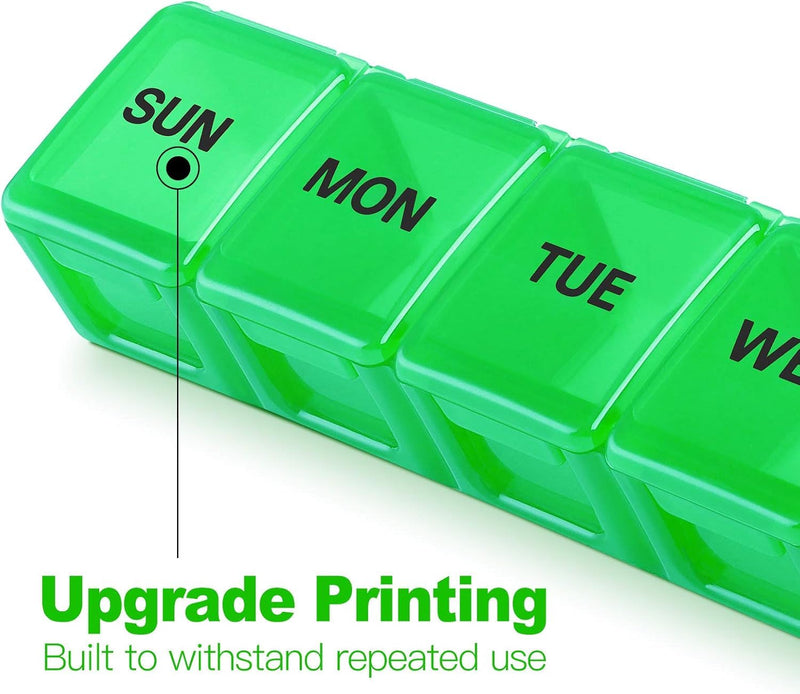 Pill Organizer 7-Day Weekly Pill Organizer | Portable Medicine, Daily Pill Cases for Pills/Vitamin/Fish Oil/Supplements 15cm-green