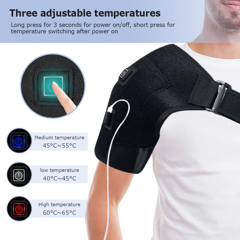 PENINSULA LOVE Shoulder Heating Pad USB Heated Shoulder Wrap with 3 Heat Settings Adjustable Electric Heated Braces for Men Women (Not Include Power Bank)