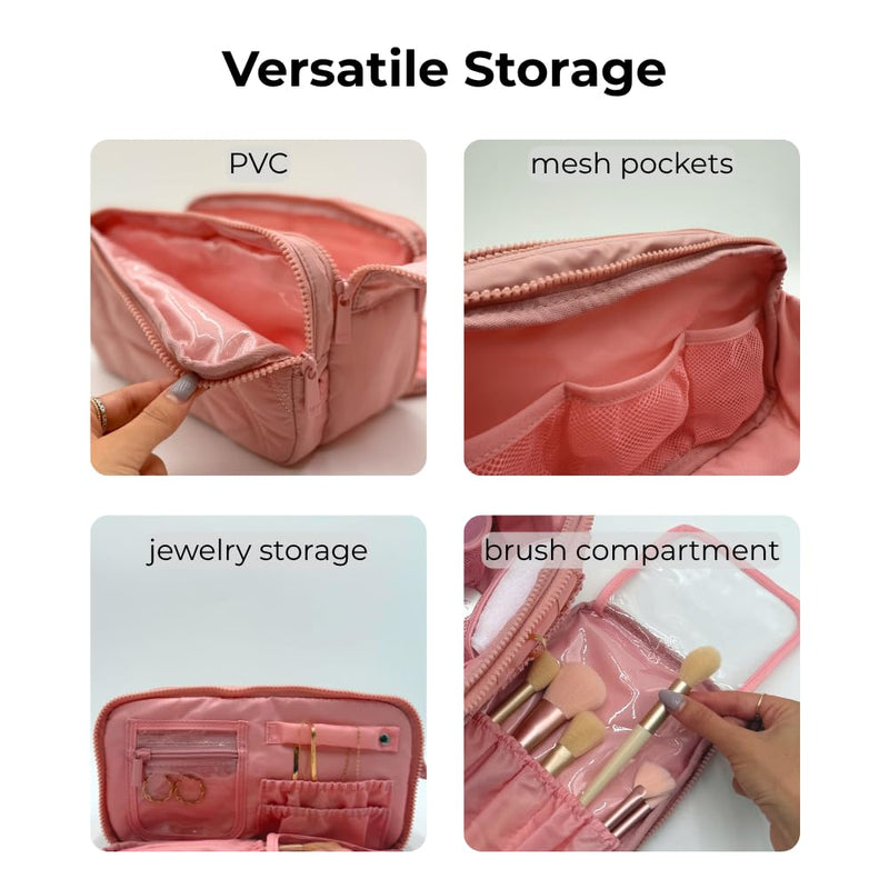 Travel Makeup Bag and Jewelry Organizer- Blush