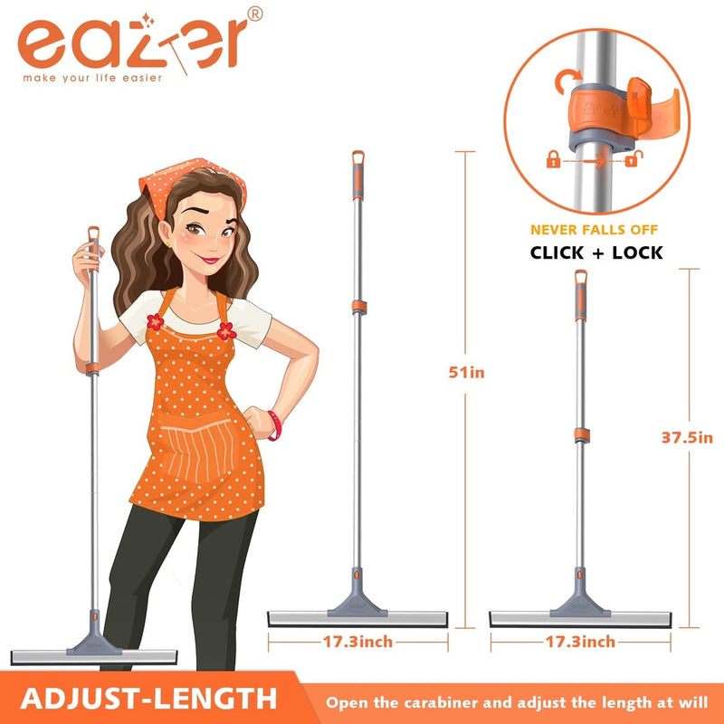 [Australia] - eazer Floor Squeegee Broom: Heavy Duty Scrubber with Extendable 50.3'' Aluminum Pole and Rubber Blade for Kitchen, Swimming Pool, Concrete Floors,Shower Tiles,Garages,Windows,Glass,Pet Hair Removal 