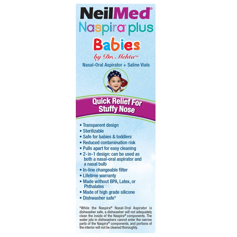 [Australia] - NeilMed Naspira Plus Nasal Oral Aspirator, 1 Count with saline ampoule(8) 1 Count (Pack of 1) 