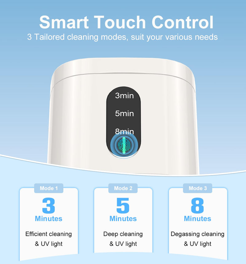 [Australia] - 2025 Ultrasonic Retainer Cleaner Machine, 45kHz Retainer Cleaner with Digital Timer & 3 Modes, 200ML Large Capacity Ultrasonic Cleaner for Dentures, Night Guards, Braces, Aligner, Jewelry and More White 