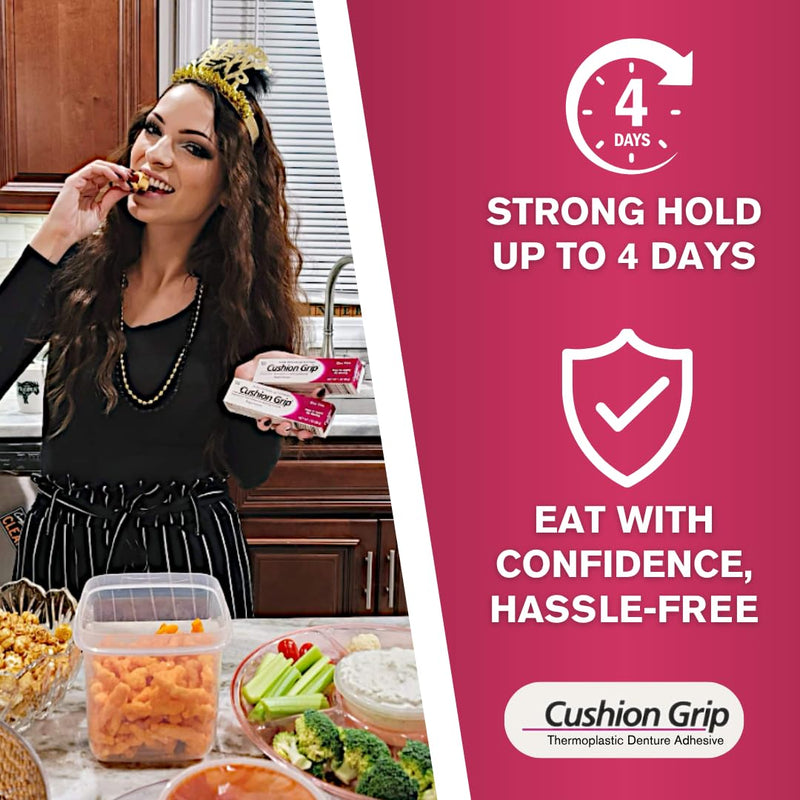 [Australia] - Cushion Grip Denture Adhesive, Trial Size 0.35 oz (Pack of 3) ‚Äì Long-Lasting, Glue-Free Thermoplastic Formula for a Comfortable & Secure Fit Up to 4 Days 