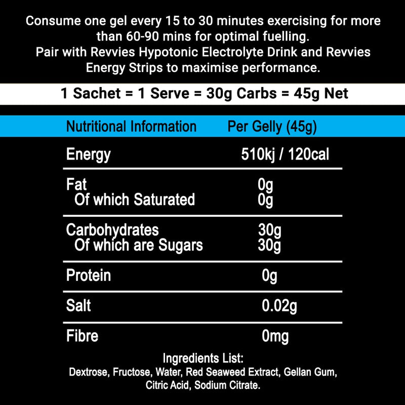 REVVIES Energy Gelly - 12-Pack | 30g Dual Source Carbs | Easy on the Stomach | Fast Acting | Neutral Flavour | Natural Ingredients | Vegan & Gluten Free | Batch Tested