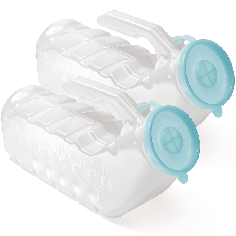 [Australia] - Male Urinal with Glow in The Dark Lid (2 Bottles) 32 Oz Urine Bottles for Men - Pee Bottles for Hospitals, Emergency and Travel Male 2.0 