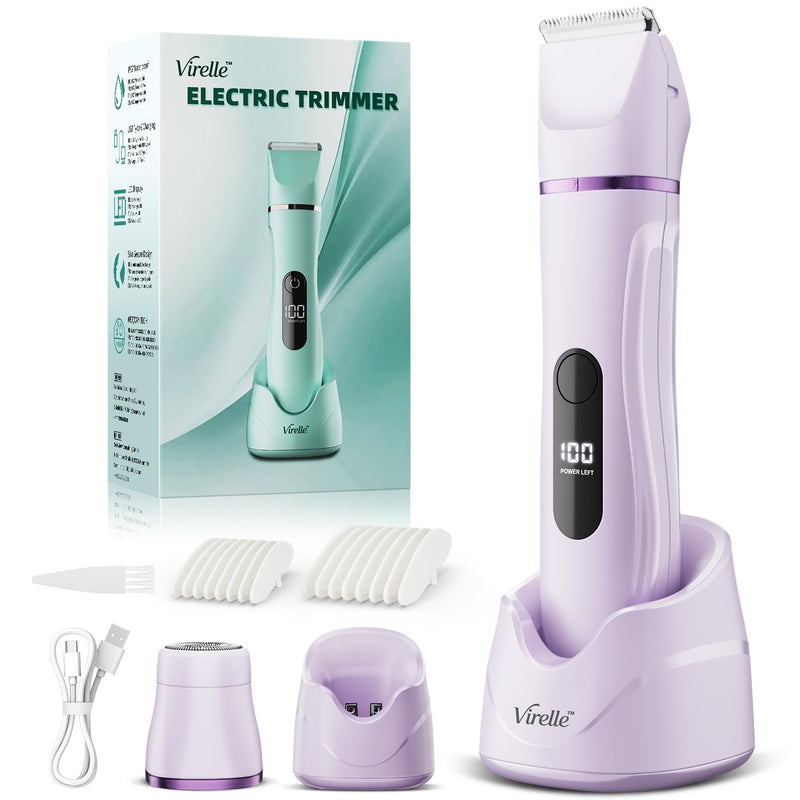 Bikini Trimmer for Women, 2025 New 2 in 1 Painless Electric Body Shaver, IPX7 Waterproof Electric Razor for Smooth Skin with Facial,Underarm,Leg,Arm Hair Removal, Includes USB Charging Dock