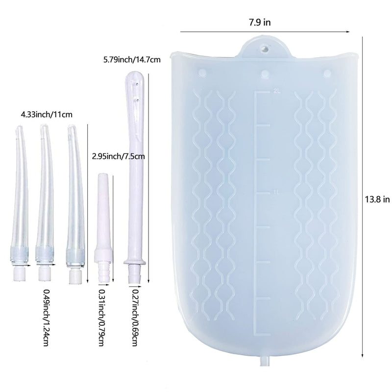 [Australia] - Silicone Enema Bag Kit with 6.3ft Hose, 5 Enema Tips, Controllable Flow Valve and Water Thermometer - 2 Quart Capacity coffee enemas for Colon Cleanse 
