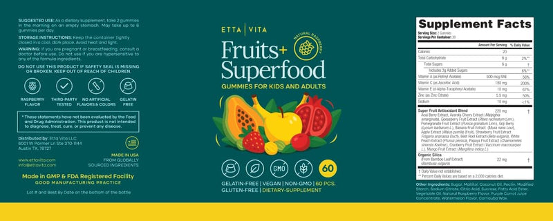 Fruits and Veggies Gummies with 9 Superfruits & 30 Veggies (120 Soft Chews) | Fruits and veggies supplement with vitamins & minerals, super greens gummies, non-GMO, pectin-based, gluten-free, USA