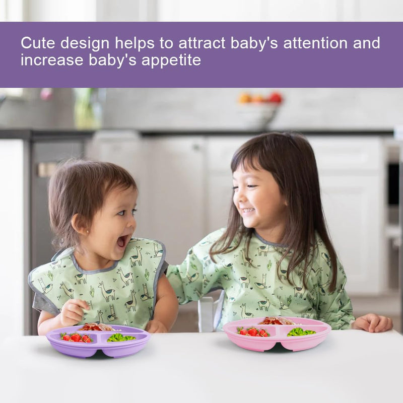 [Australia] - Vicloon Suction Plates, 2 Pcs Baby Toddler Plate Silicone, BPA Free Divided Plate, Divided Plate Design,Silicone Grip Dish Microwave & Dishwasher Safe pink & dark purple*2PCS 