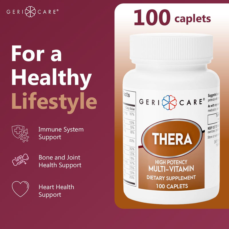 GeriCare Thera High Potency Multivitamin Caplets, Blend of Vitamins and Minerals to Ensure Maximum Nutritional Support Antioxidant Protection Supplement, 100 Count (Pack of 2) 100 Count (2pk) Multivitamin