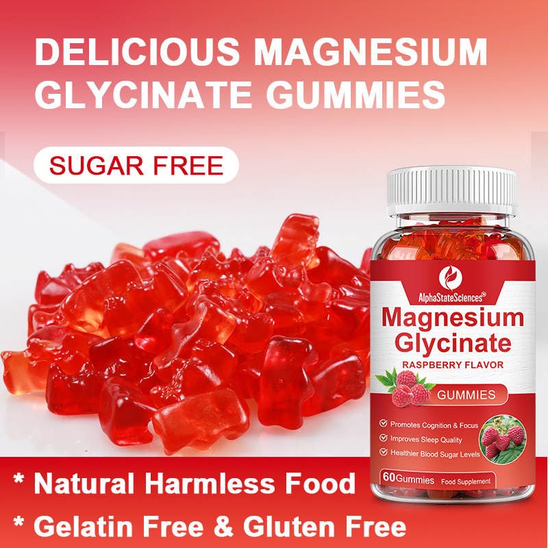 Magnesium Bliss: Raspberry Gummy Bears for Enhanced Focus, Restful Sleep, and Balanced Blood Sugar (500mg Magnesium Glycinate) - 60 Gummies