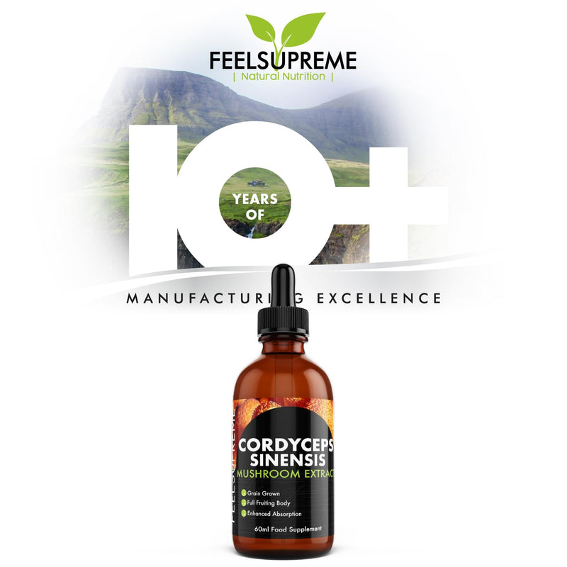 Cordyceps Mushroom Extract Supplement - High Strength 10:1 Nootropic Drink for Energy, Heart Health, Immune System Booster - Mushroom Supplement, Womens and Mens Vitamins - 60ml