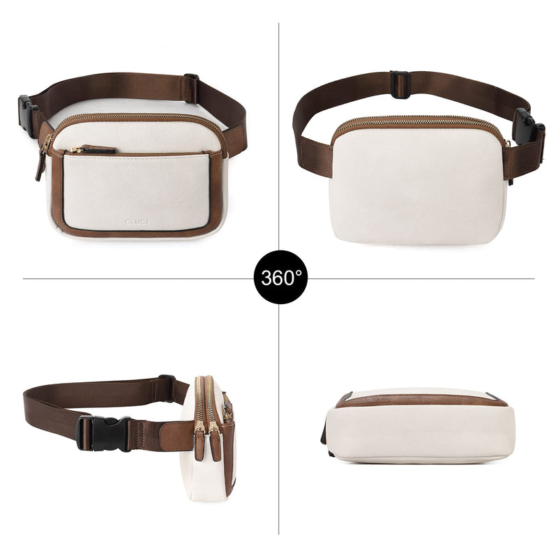 CLUCI Fanny Packs for Women Cross body, Belt Bag for Women, Mini Everywhere Crossbody Waist Bag Adjustable Strap, Vegan Leather Women's Fanny Pack A-0 Off white with brown