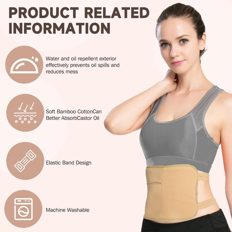 [Australia] - 3Pcs Castor Oil Pack Wrap, Reusable Organic Castor Oil Pack for Liver Detox Insomnia, Constipation and Inflammation, Adjustable Elastic Strap Bamboo Cotton Machine Washable, Less Mess Anti Oil Leak Khaki 