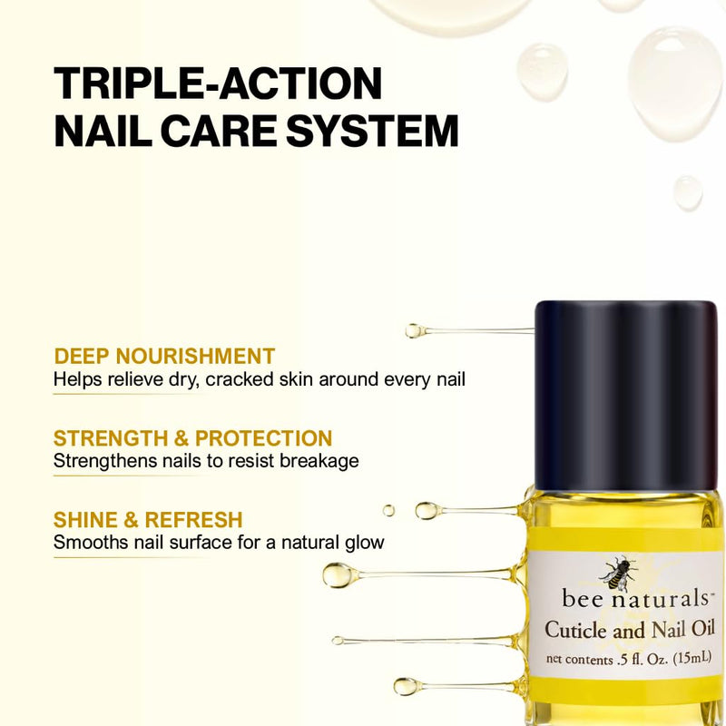 Bee Naturals Nail & Cuticle Oil 0.5 oz - Heals Cracked Nails & Rigid Cuticles, Deep Moisture with Avocado and Castor Oils 0.5 Fl Oz (Pack of 1)