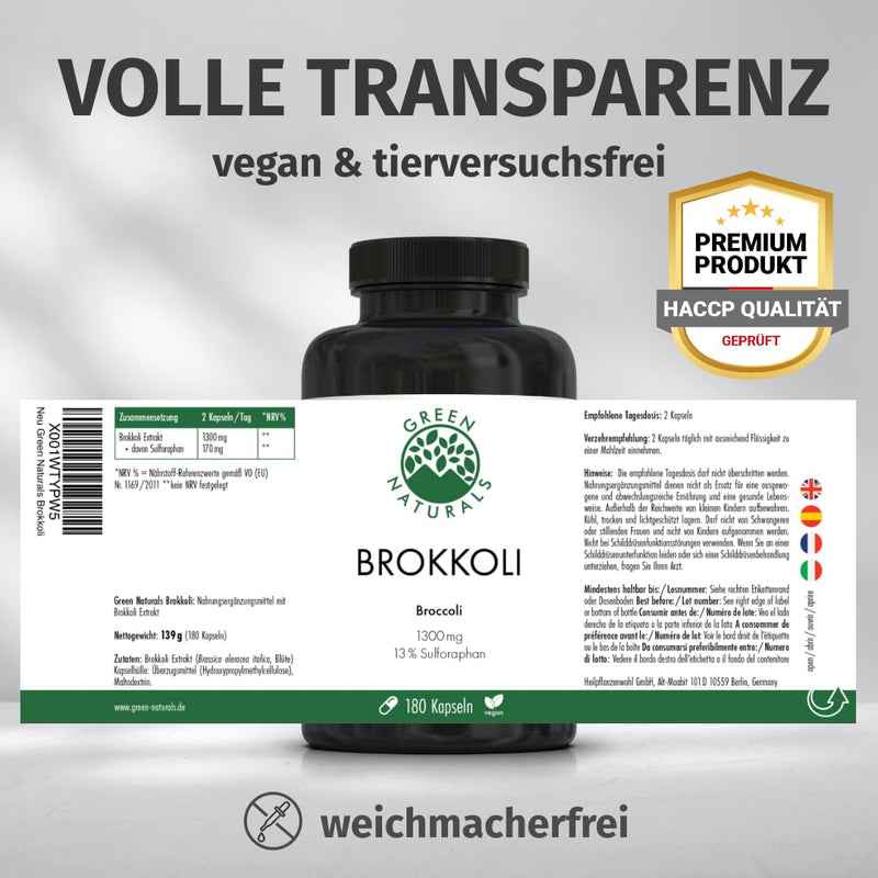 [Australia] - Broccoli extract | 170mg Sulforaphane | 1300mg daily dose | 180 capsules | 3 month supply | vegan & without additives | Manufacturing & laboratory testing in DE | Green Naturals® 