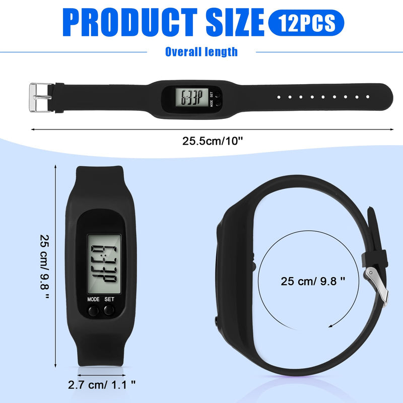 [Australia] - Geyoga 12 Pcs Pedometer for Walking Steps and Miles Pedometer Watch Silicone Steps Tracker Running Pedometer Bracelet Ankle Step Counter for Calorie Burning and Step Counting Mint, Blue, Black 