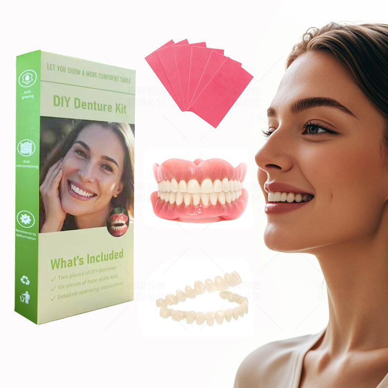 [Australia] - DIY Denture Kit - Top & Bottom Fake Teeth with Comfort Fit for Everyday Use, Natural-Looking Emergency Replacement Solution (Universal Sizing)-KAZ3 