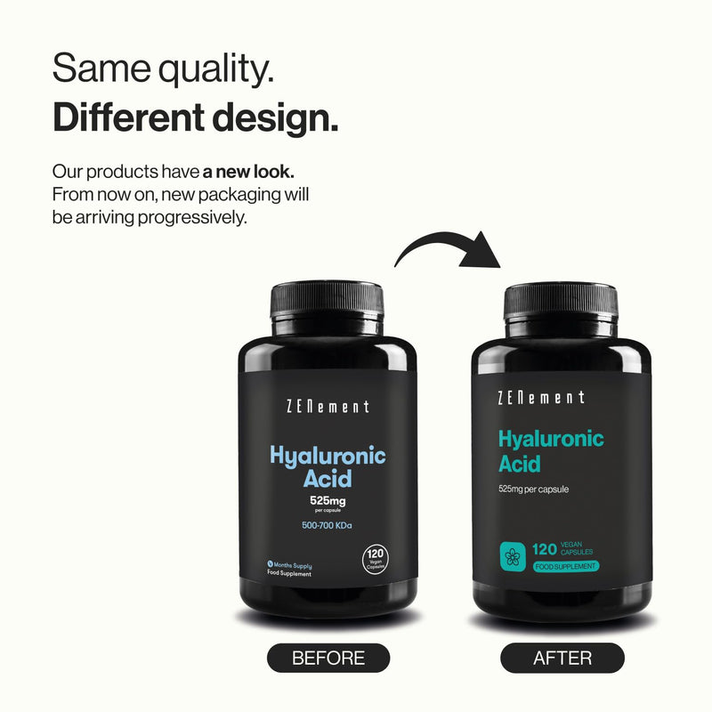 Hyaluronic Acid Supplement 525mg per capsule (500-700 KDA) | 120 Vegan Hyaluronic Acid Capsules, 4 Month Supply | Natural Skin, Hair & Joint Supplement for Women & Men | Superior Absorption | Zenement