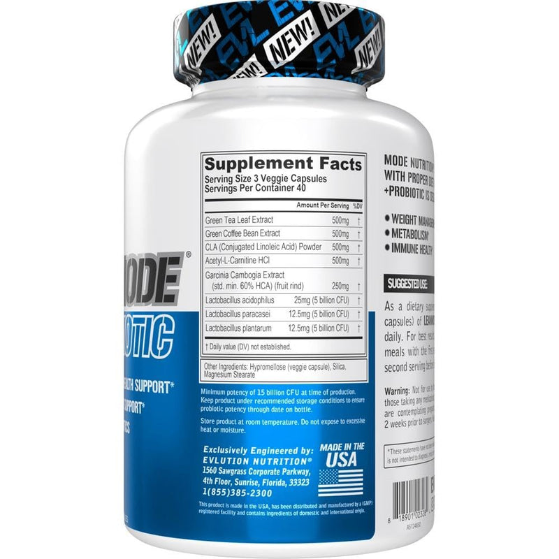 [Australia] - Evlution Nutrition Leanmode + Probiotic, Advanced Probiotic Capsule Supplement, 15 Billion CFUs per Serving, Digestive Support & Gut Health (40 Servings) 120 Count (Pack of 1) 
