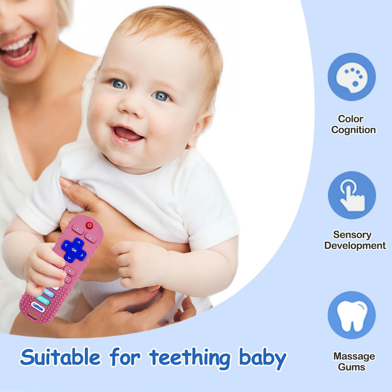 [Australia] - 3 Pack Remote Control Shape Silicone Teethers for Babies Chew Toys, Teething Toys for Infant Toddlers,Baby Remote Control Toy (Black&Blue&Pink) Black&Blue&Pink 