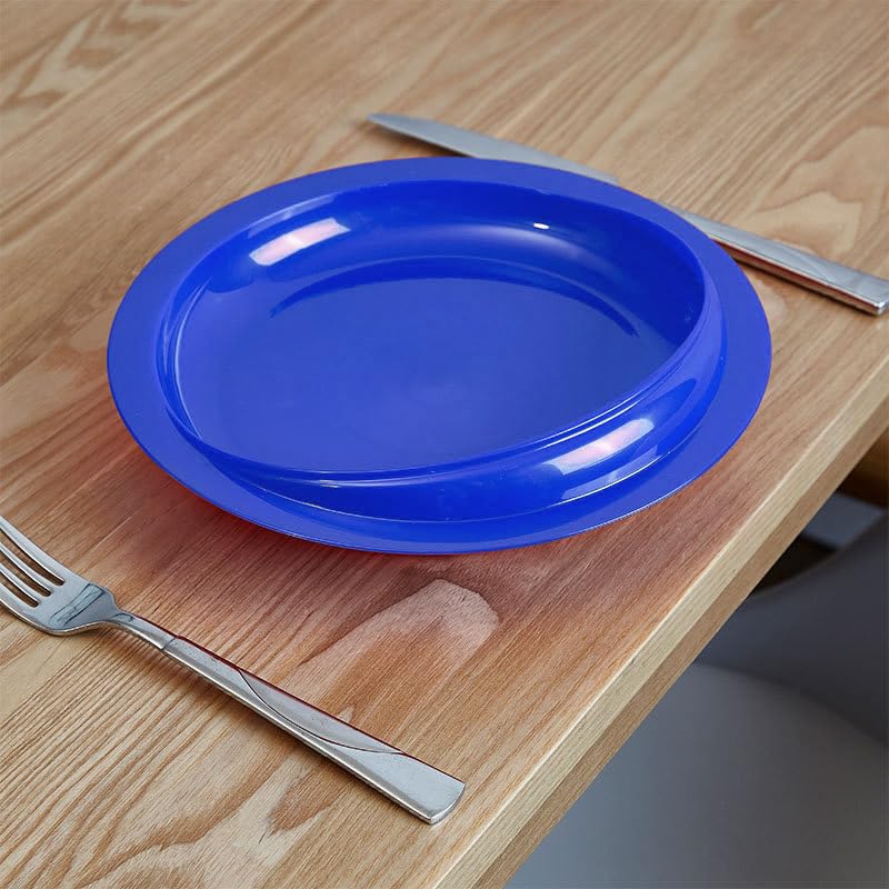 [Australia] - pekokavo 9" Anti-Spill Suction Bowl for Seniors, Non-Slip No Tip Adaptive Feeding Bowl for Elderly, Disabled Adults, or Parkinson's, Pack of 2 (Blue Plates) Blue Plates 