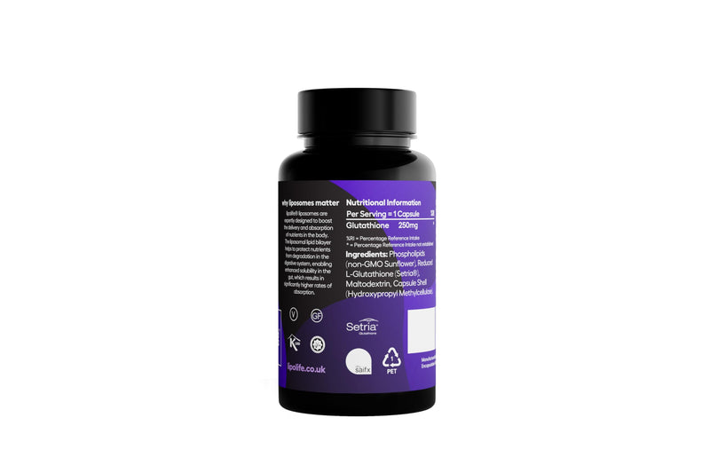 Liposomal Glutathione Capsules – 30 Capsules Month Supply, High Absorption Glutathione Supplement, Antioxidant Detox Support, Reduced Glutathione DG2, Lipolife