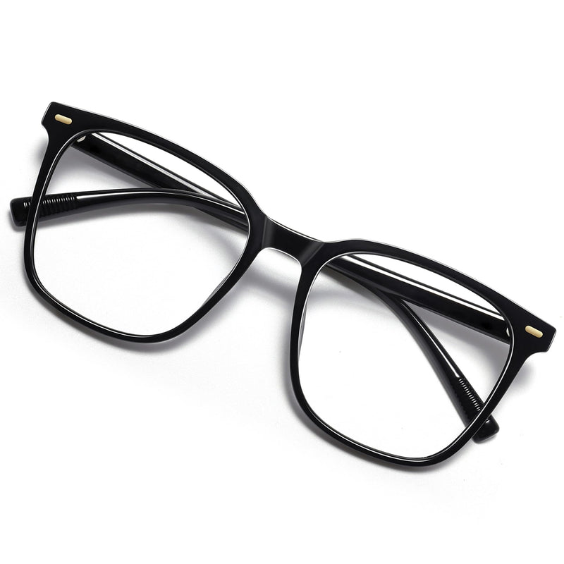[Australia] - Oversized Square Blue Light Blocking Glasses for Women Men, Anti-Fatigue Computer Monitor Gaming Glasses Reduce Eye Strain(Black) Black Clear 
