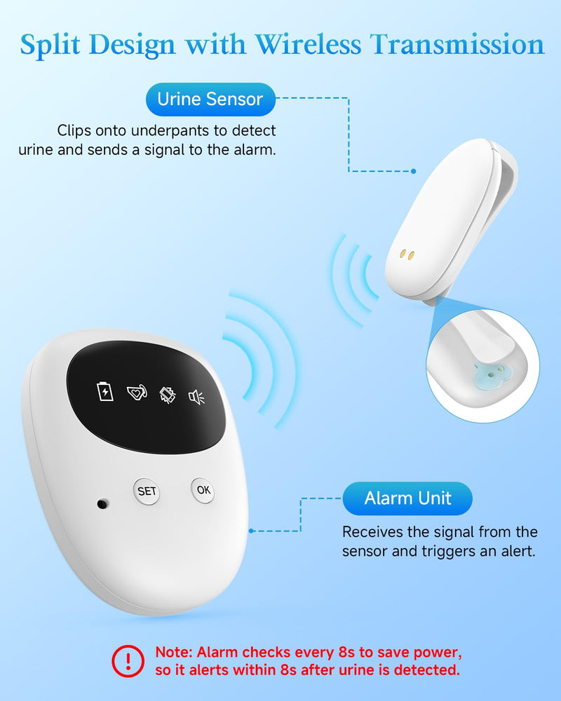 [Australia] - US-Patented Wireless Bedwetting Alarm for Boys and Girls,High Sensitivity Sensor for Deep Sleepers, USB-C Rechargeable, 3 Modes (Vibration/Sound/Combo), Split Sensor (787in), Portable Case, 20-Day Use 