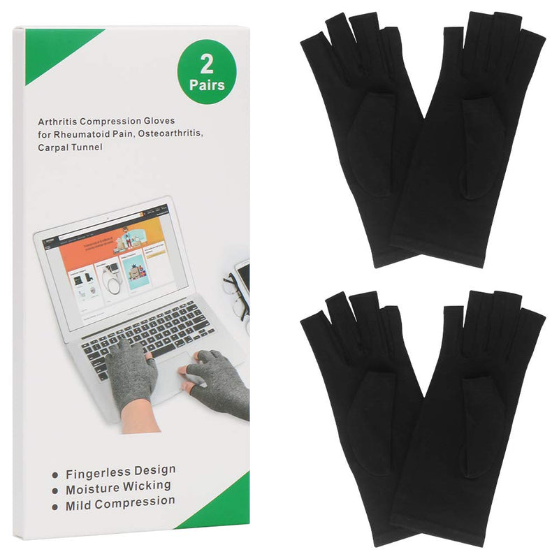 [Australia] - 2-Pair Arthritis Compression Gloves for Alleviate Rheumatoid Osteoarthritis, Carpal Tunnel Raynauds Disease, Fingerless Design Breathable & Moisture, Women and Men (Black, Medium) Black Medium (2 Pair) 